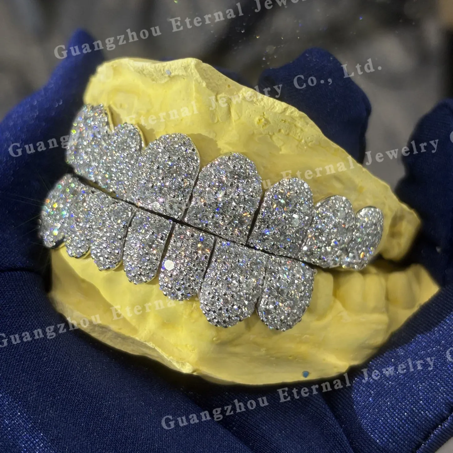 Custom Iced Out Bling Grillz Top and Bottom - 925 Silver Moissanite