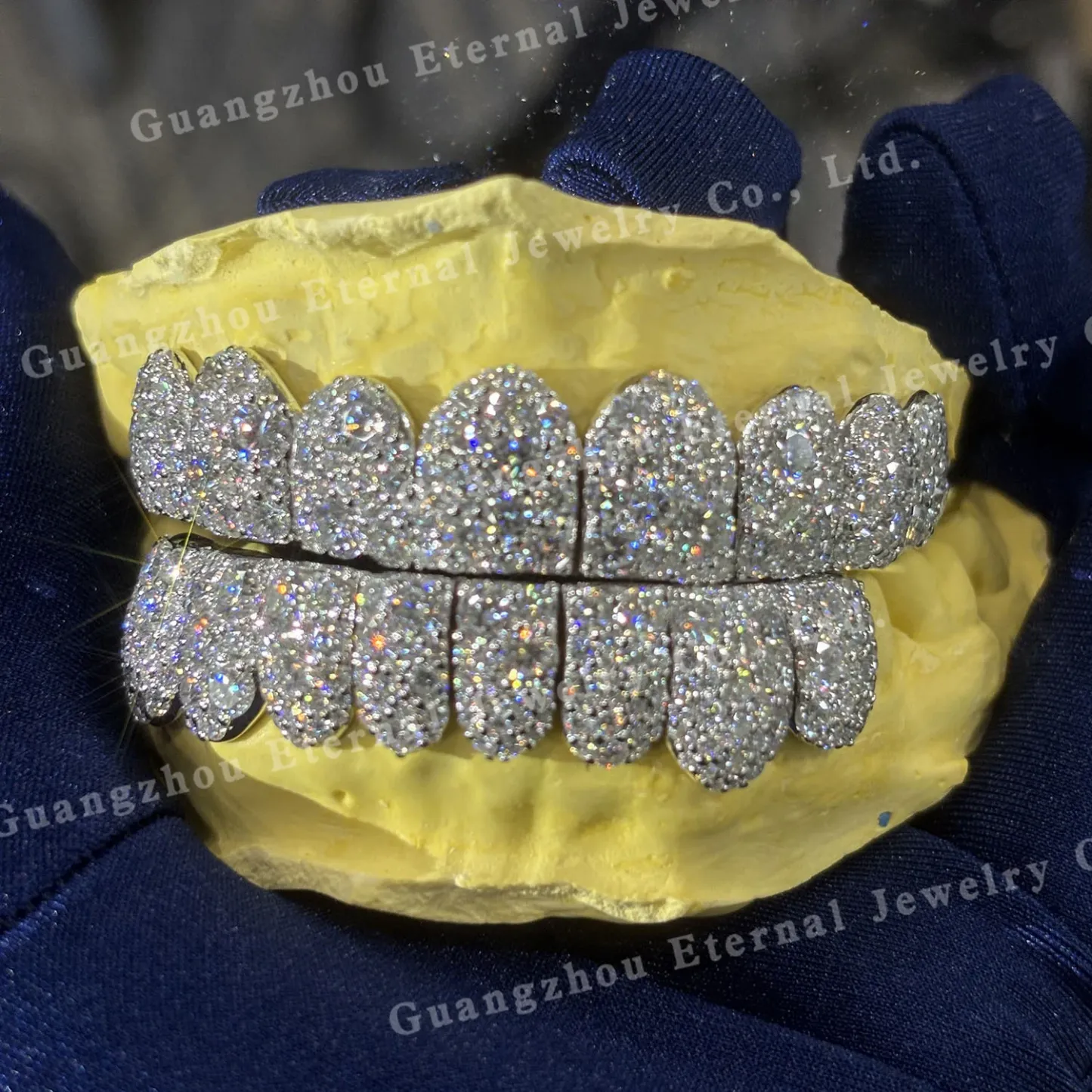 Custom Iced Out Bling Grillz Top and Bottom - 925 Silver Moissanite