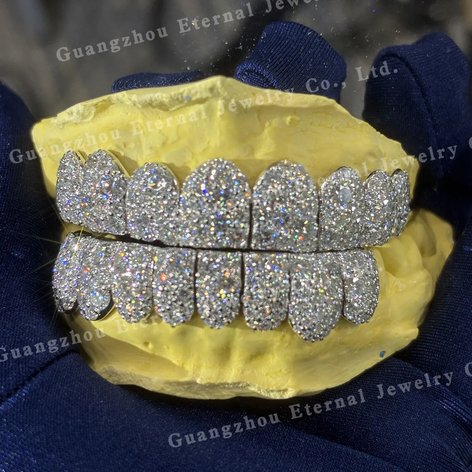 Custom Iced Out Bling Grillz Top and Bottom - 925 Silver Moissanite