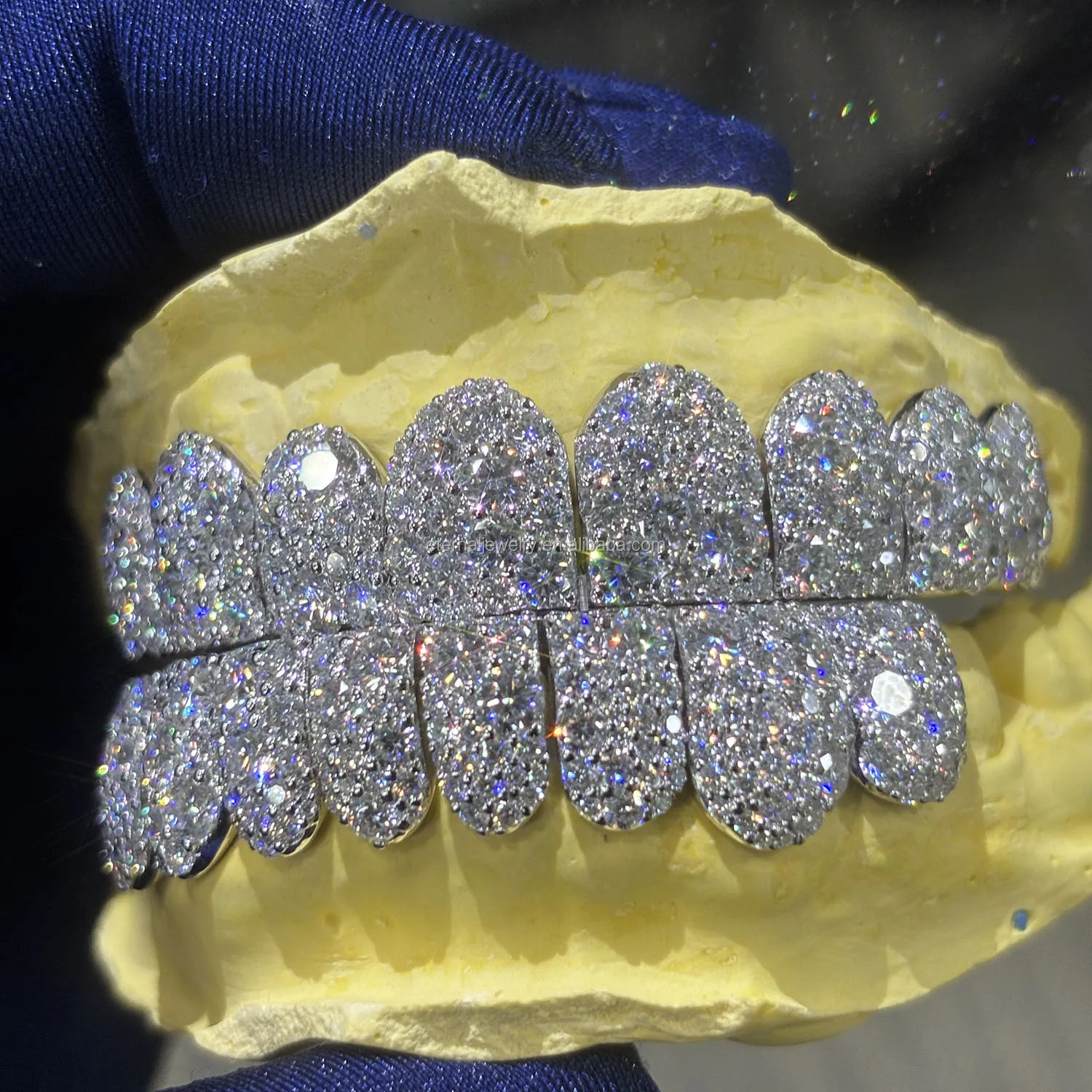 Custom Iced Out Bling Grillz Top and Bottom - 925 Silver Moissanite