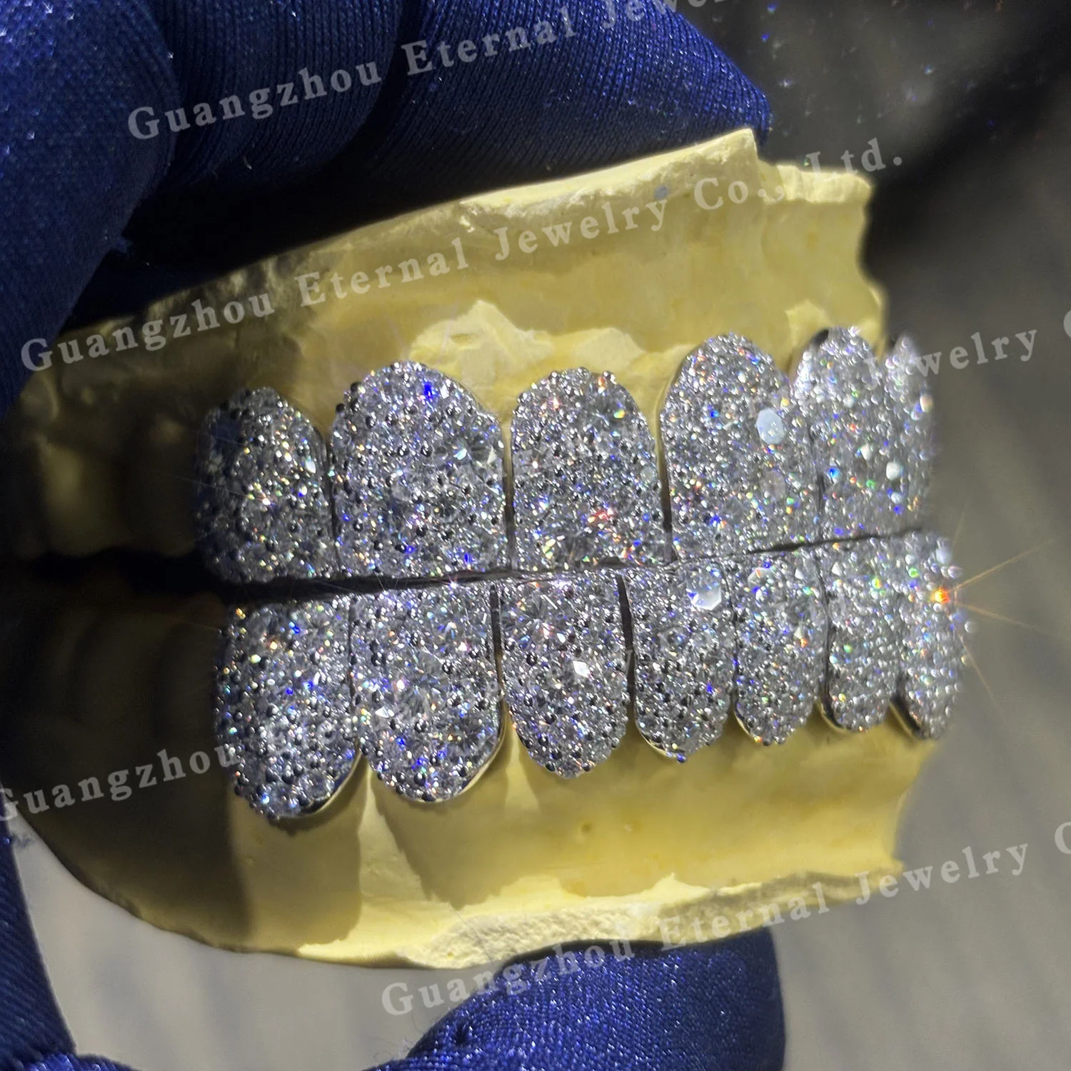 Custom Iced Out Bling Grillz Top and Bottom - 925 Silver Moissanite