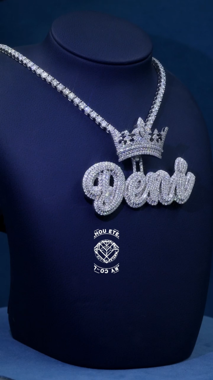 CUSTOM 3INCHES S925 SILVER ICED OUT D VVS MOISSANITE DIAMOND “Deni” LETTER RAPPER HIP HOP PENDANT 