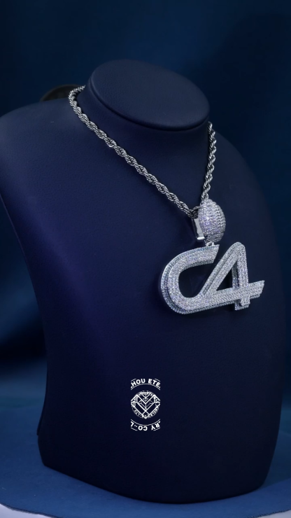 CUSTOM 2.5INCHES S925 SILVER ICED OUT D VVS MOISSANITE DIAMOND “C4” LETTER RAPPER HIP HOP PENDANT 