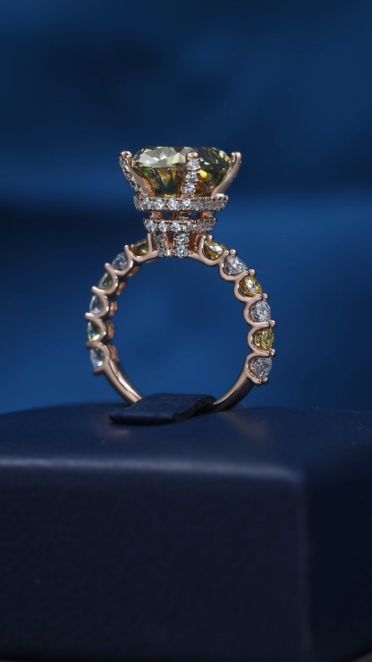 Custom Women S925 Silver 9K 10K 14K 18K Solid Gold Yellow Cushion Cut Yellow Sapphire Engagement Ring Two-Tone Diamond Band