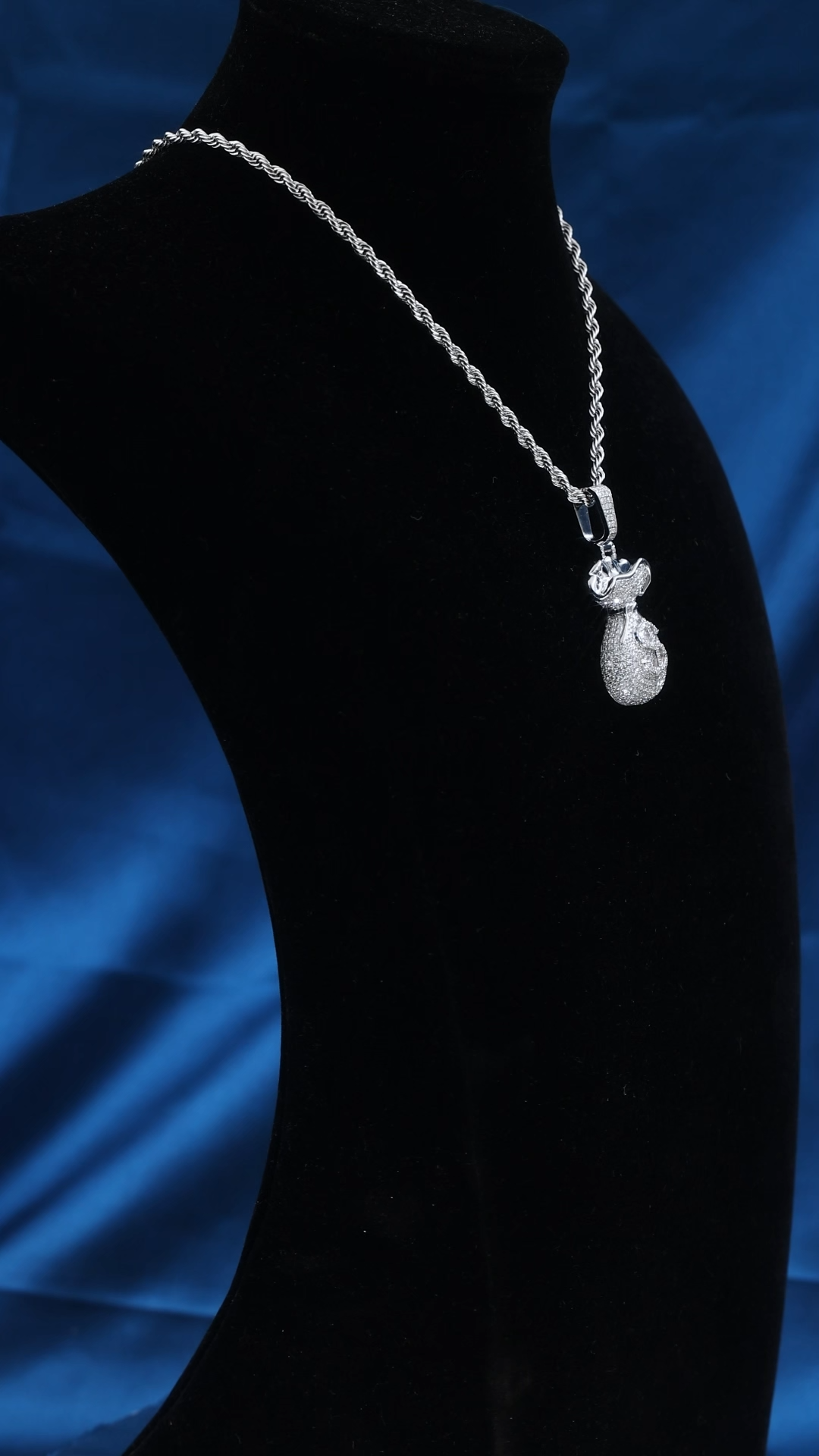 Handcrafted Heavy 3D Money Bag Pendant Full D VVS Moissanite Pave Embedded Dollar Symbol Silver Plated Luxury Hip Hop Wealth Jewelry