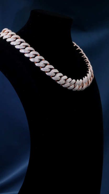 Custom 22mm 6-26inches S925 Silver Rose Gold Plated Round cut VVS Moissanite Diamond Cuban Chain Bracelet Necklace