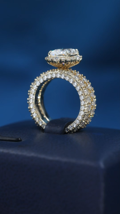 Women S925 Silver 9K 10K 14K 18K Solid Gold Yellow 2CT 3CT 5CT D VVS Cushion cut Moissanite Diamond with 3.5MM BAND Engagement Wedding Ring Set