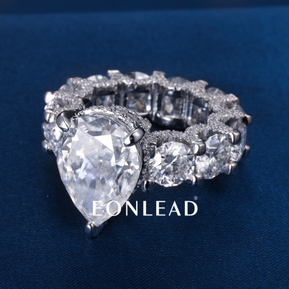 Custom 7CT Oversized Pear Cut Lab Diamond Engagement Ring Multi Stone Full Eternity Band White Gold Luxury Women Wedding Jewelry