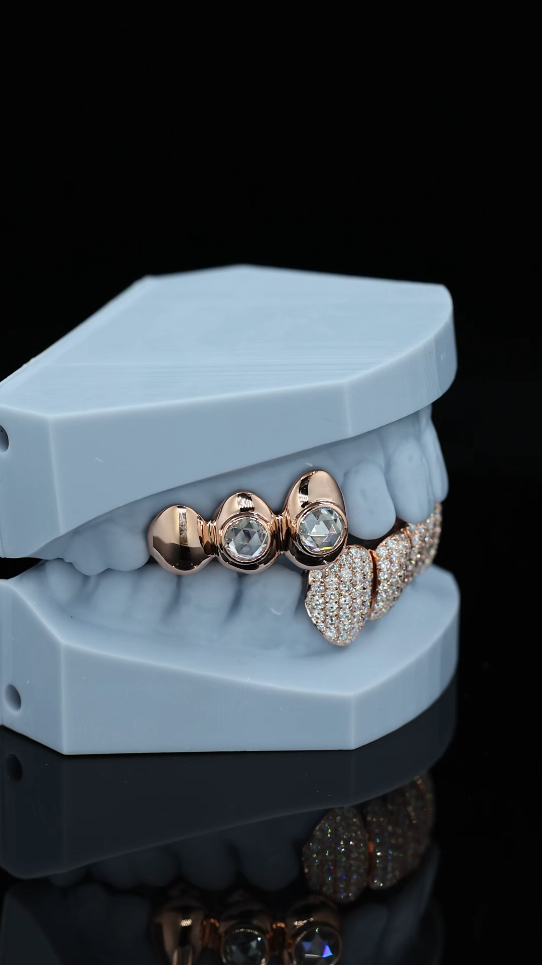 Custom 925 Silver Rose Gold Mixed Design Grillz Single Diamond Top Round Rose cut Moissanite Iced out Bottom Grillz Hip Hop Jewelry For Men Women