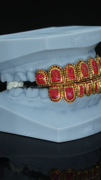 Custom Women Mens S925 Silver 10K 14K 18K Solid Gold Yellow Lab Opal Grillz Ruby VVS Moissanite Lab Diamond Grillz for Teeth