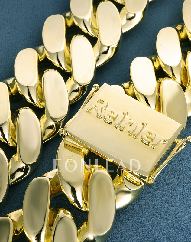 30mm 24inches S925 Sterling Silver With Gold Yellow Plated Hip Hop Miami Cuban Chain Necklace