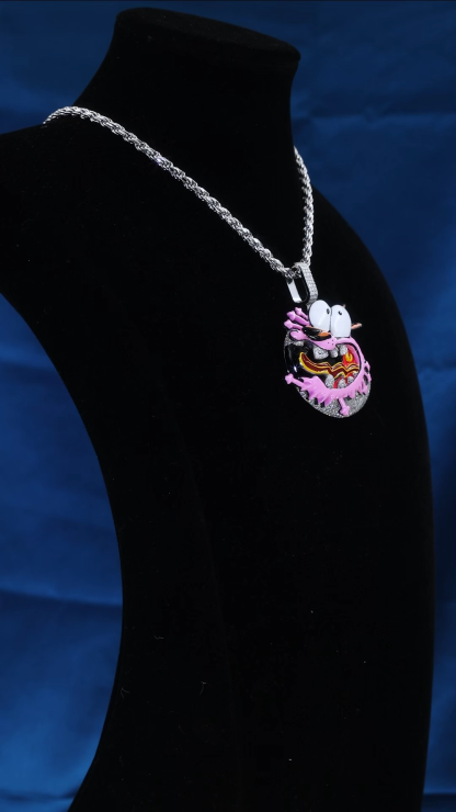 Custom Iced Out Courage the Cowardly Dog Heart Pendant Enamel Cartoon Moissanite Hip Hop Necklace Charm for Men Women Rapper Jewelry