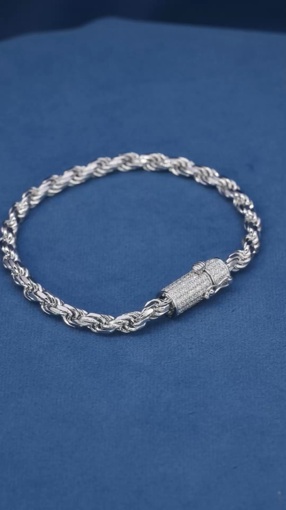 Custom 7.5Inches 5mm S925 Sterling Silver Rope Chain Bracelet