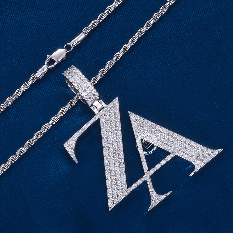 CUSTOM 1.75INCHES S925 SILVER ICED OUT D VVS MOISSANITE DIAMOND “ZA” LETTER RAPPER HIP HOP PENDANT 