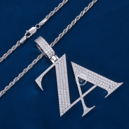 CUSTOM 1.75INCHES S925 SILVER ICED OUT D VVS MOISSANITE DIAMOND “ZA” LETTER RAPPER HIP HOP PENDANT 
