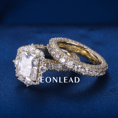 Women S925 Silver 9K 10K 14K 18K Solid Gold Yellow 2CT 3CT 5CT D VVS Cushion cut Moissanite Diamond with 3.5MM BAND Engagement Wedding Ring Set