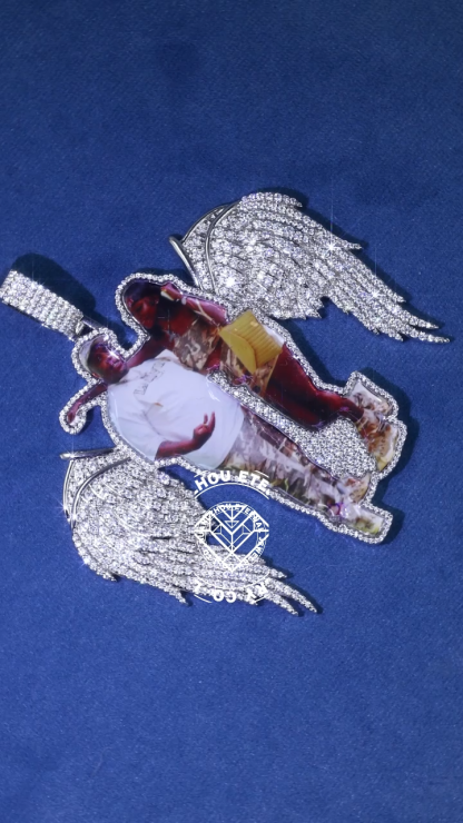 CUSTOM 2.75INCHES S925 SILVER ICED OUT D VVS MOISSANITE DIAMOND RAPPER HIP HOP WINGS PHOTO PENDANT