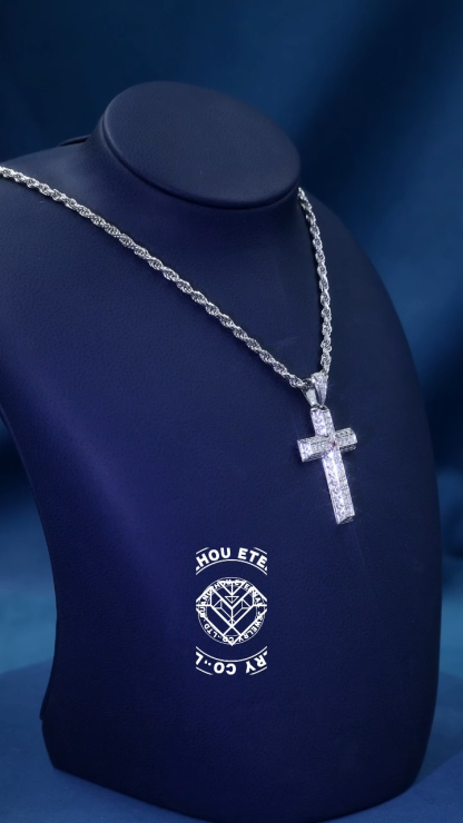 CUSTOM 1.75INCHES 14K SOLID GOLD ICED OUT D VVS LAB DIAMOND HIP HOP CROSS PENDANT