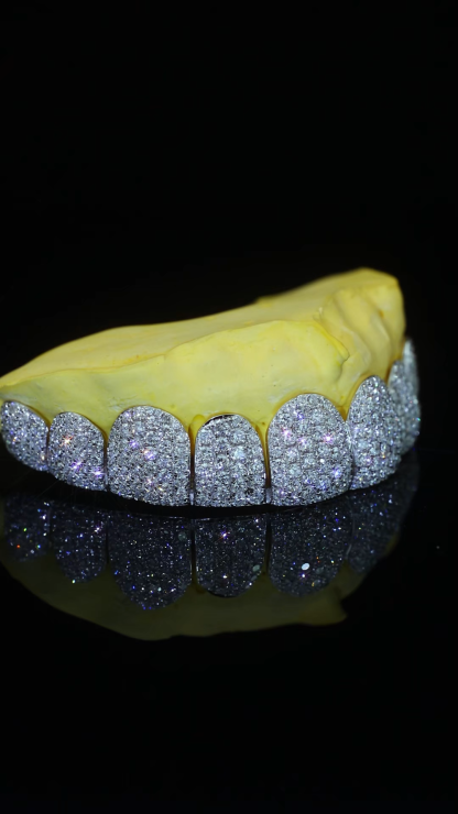 Custom Bottom 10 S925 Silver Lab Diamond Perm Cut 10k 14k 18k Solid Gold Iced Out Honeycomb Setting Teeth Grillz