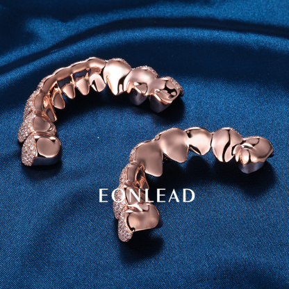 Custom S925 Silver Rose Gold Plated Top & Bottom 8 VVS Moissanite Diamond Perm cut Teeth Grillz for Men Women