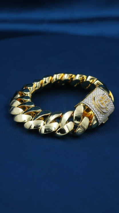 Custom 24mm 6-26inches S925 Silver Yellow Gold Plated D VVS Moissanite Diamond Cuban Chain Bracelet