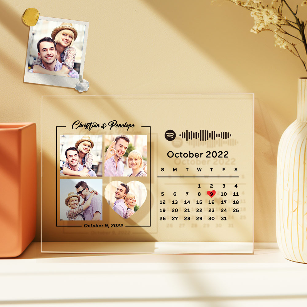 Benutzerdefinierte Fotos Jubiläumskalender Acrylplakette Spotify Home Decor Geschenk Für Paare