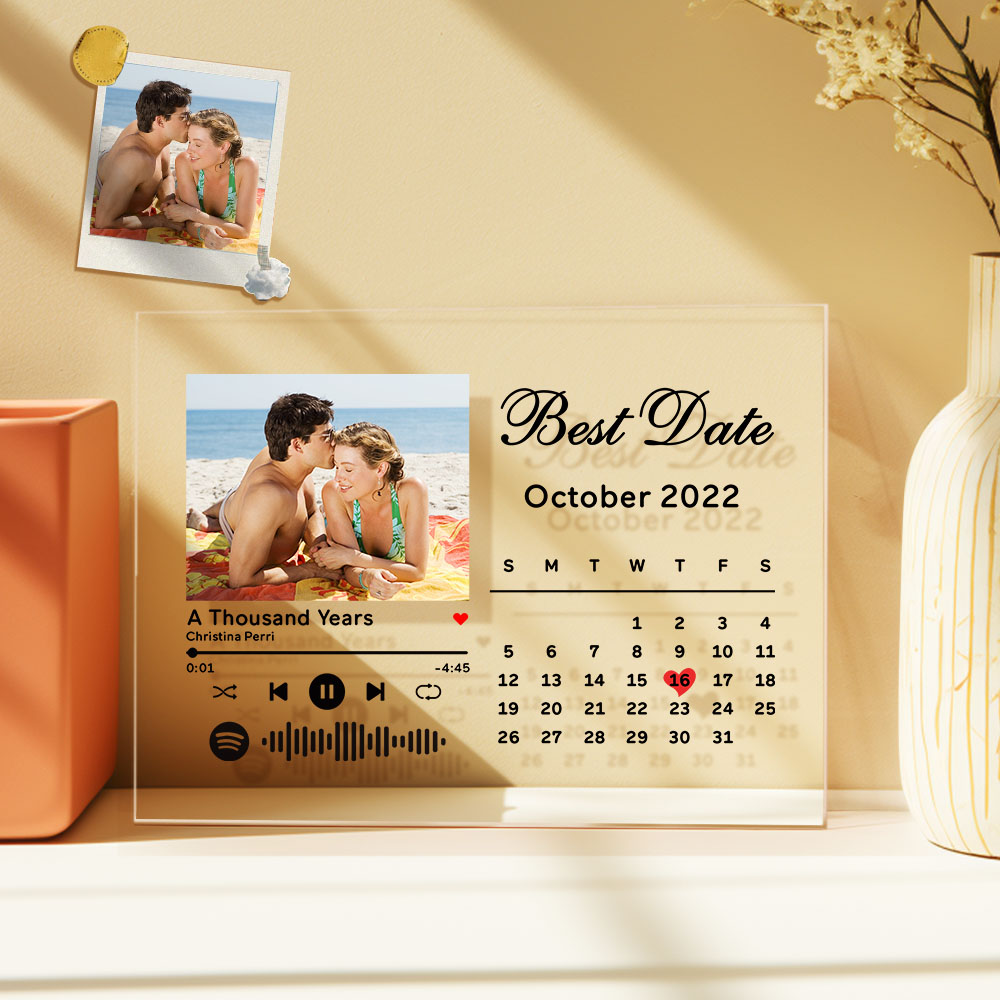 Benutzerdefinierte Fotokalender-plakette Für Das Beste Datum Aus Acryl, Spotify-song-dekor, Jubiläumsgeschenk Für Paare