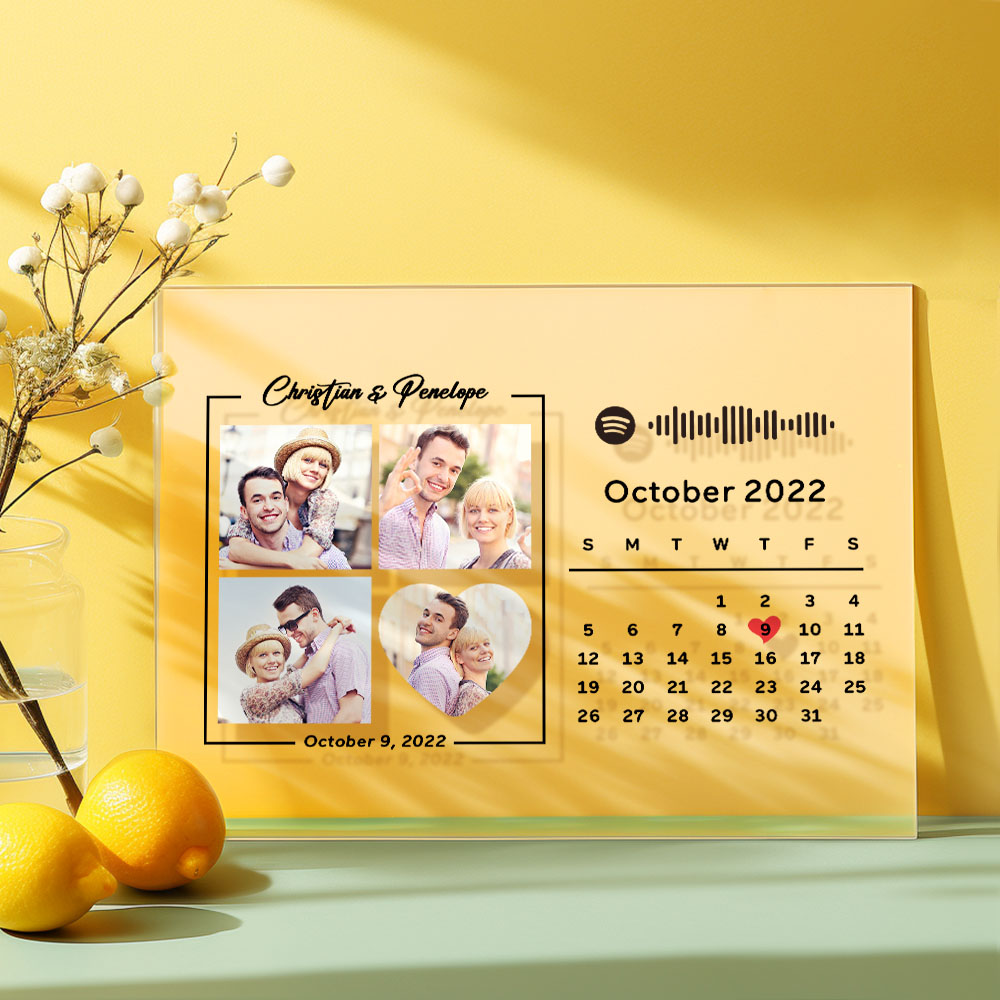 Benutzerdefinierte Fotos Jubiläumskalender Acrylplakette Spotify Home Decor Geschenk Für Paare