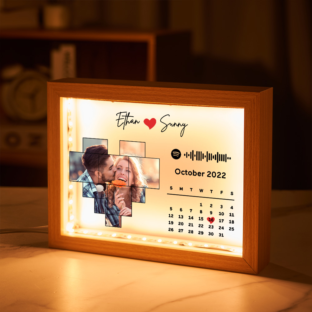 Benutzerdefinierter Fotorahmen, Nachtlicht, Spotify-code, Kalender, Geschenk Für Paare