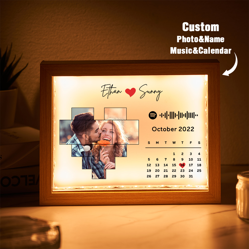 Benutzerdefinierter Fotorahmen, Nachtlicht, Spotify-code, Kalender, Geschenk Für Paare