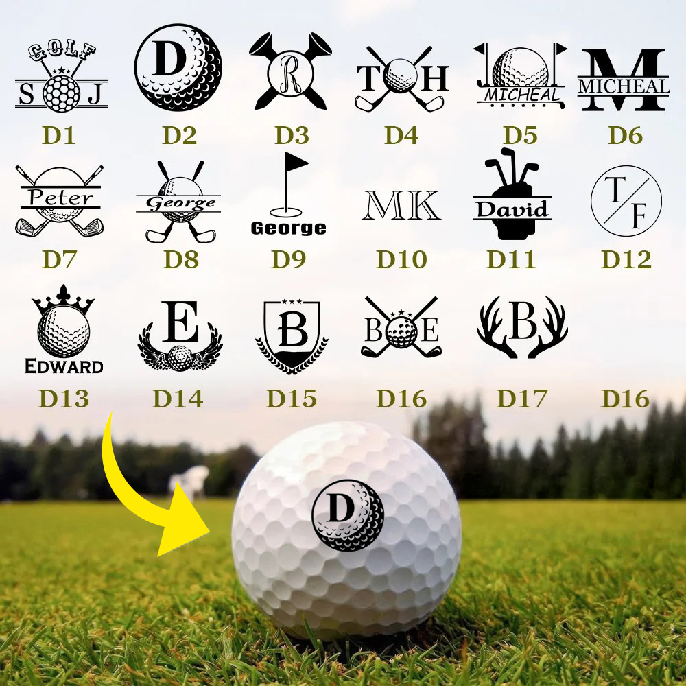 Tampon À Balles De Golf Personnalisé Avec Initiales Et Boîte De Rangement En Métal - Cadeau Idéal Pour Un Joueur De Golf, Pour Un Anniversaire Ou La Fête Des Pères. - 
