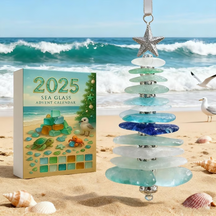 Calendrier De L'avent Sapin De Noël En Verre De Mer – Compte À Rebours De 24 Jours Sur Le Thème De L'océan Avec Mini-décorations 3d Faites À La Main – Cadeau De Noël Idéal - 