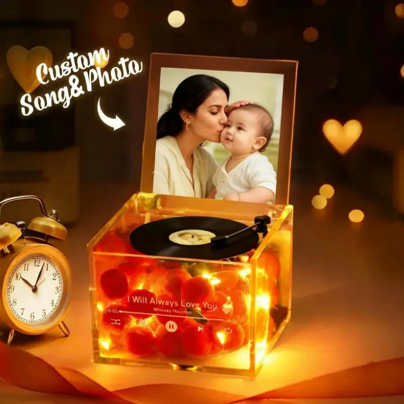 Platine Vinyle Miniature Personnalisée Pour Homme, Avec Lecture Automatique De Musique, Chargement Usb, Affichage Photo Et Lumière Chaude : Cadeau Idéal Pour La Fête Des Mères.