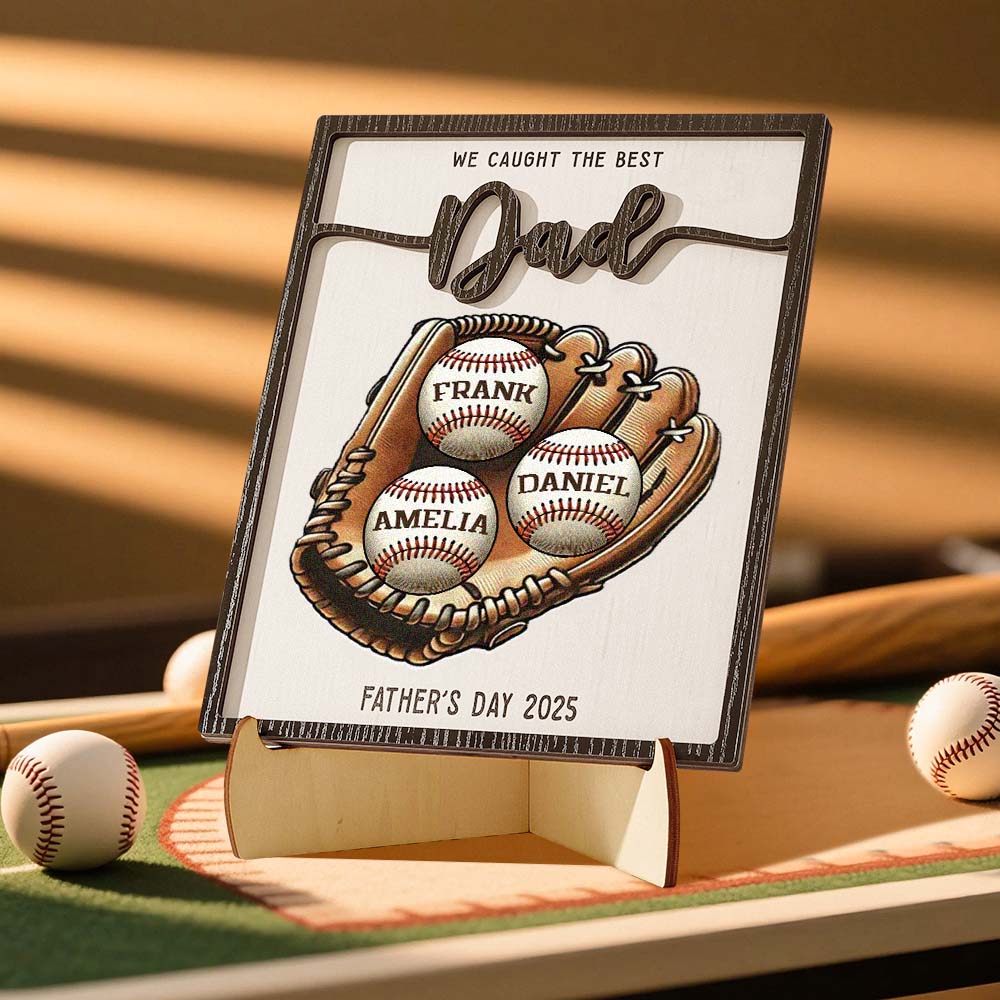 Nous Avons Attrapé Le Meilleur Papa Baseball, Softball Plaque En Bois Personnalisée À 2 Couches, Nom D'enfant Personnalisé, Cadeau De Fête Des Pères Pour Mari, Cadeau Pour Papa