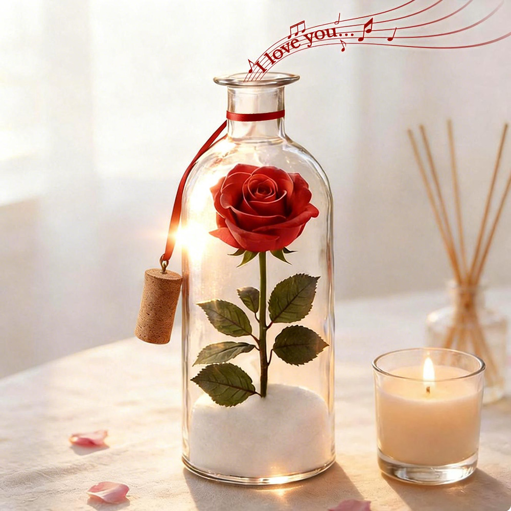 Bouteille De Roses Enregistrable Avec Message Personnalisé - Cadeau De Saint-valentin