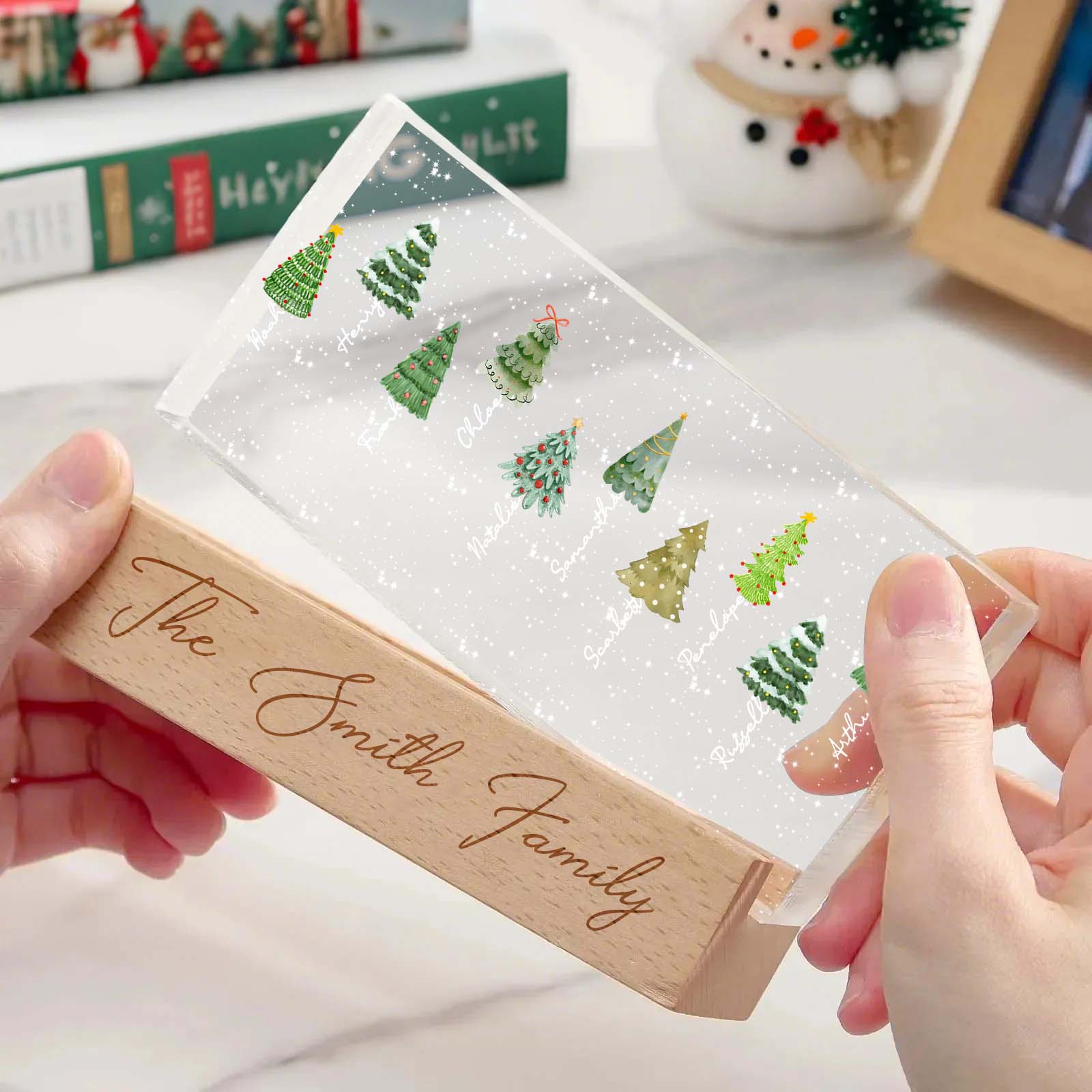 Veilleuse Led Personnalisée En Bloc Acrylique Avec Nom De Famille Pour Sapin De Noël - 
