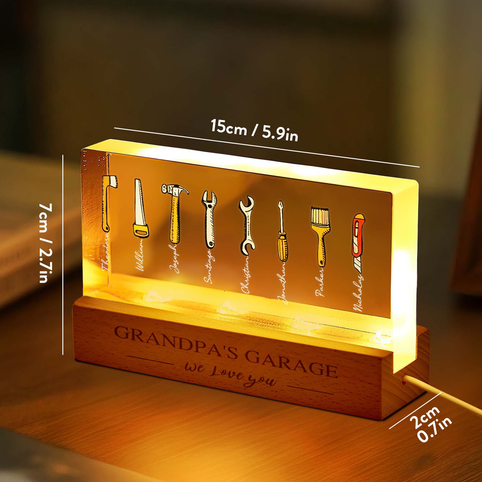 Veilleuse Led Personnalisée Pour Le Garage De Grand-père Avec Les Noms Des Enfants, Cadeau De Noël Pour Grand-père, Cadeau Personnalisé Pour Grand-père, Cadeau Pour Papa - 