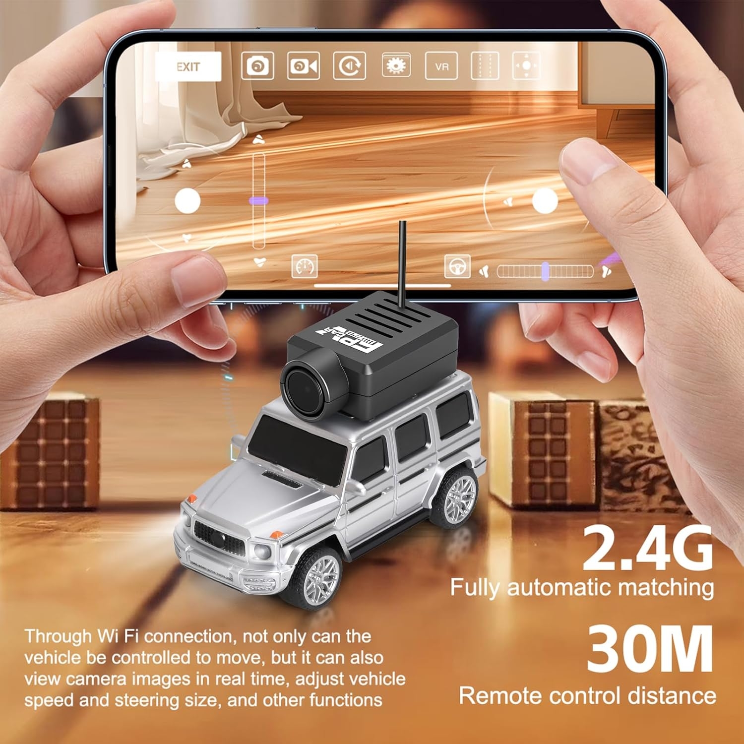 Mini Voiture Rc 2.4ghz 1:64 Échelle Fpv Voiture Télécommandée Avec Caméra 720p App Contrôle Véhicule De Conduite Arrière Pour Les Passionnés De Voiture