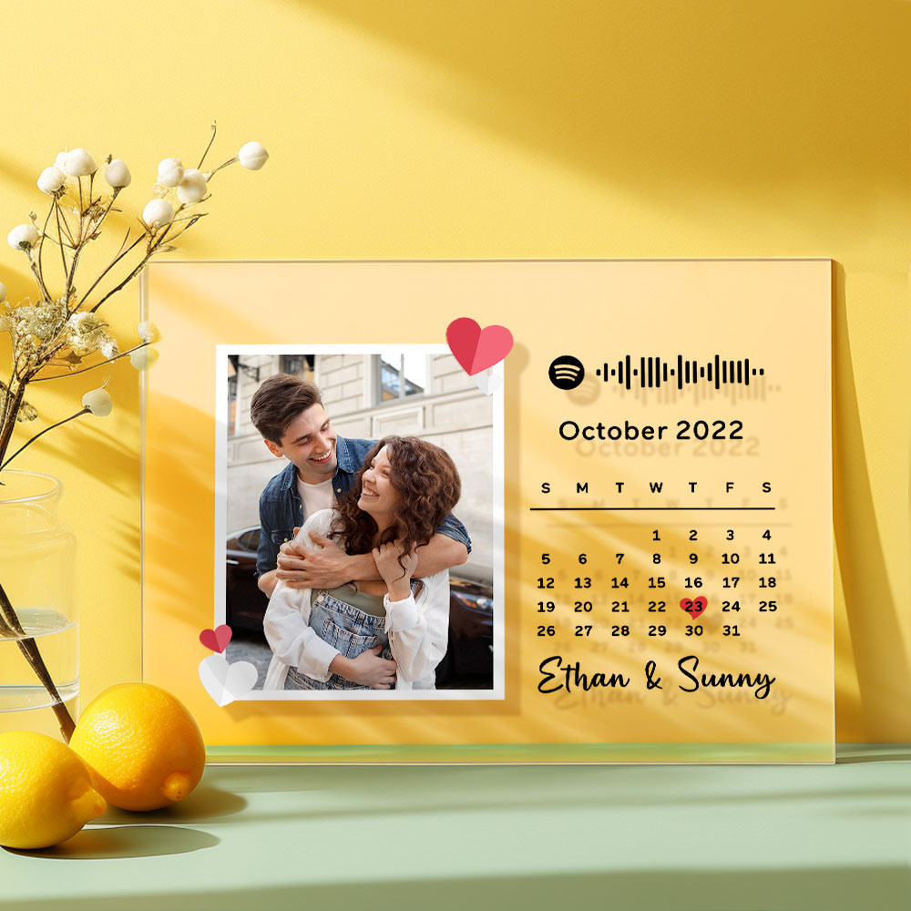 Plaque De Calendrier Photo D'amour Personnalisée En Acrylique, Décor De Chanson Spotify, Cadeau D'anniversaire Pour Les Couples
