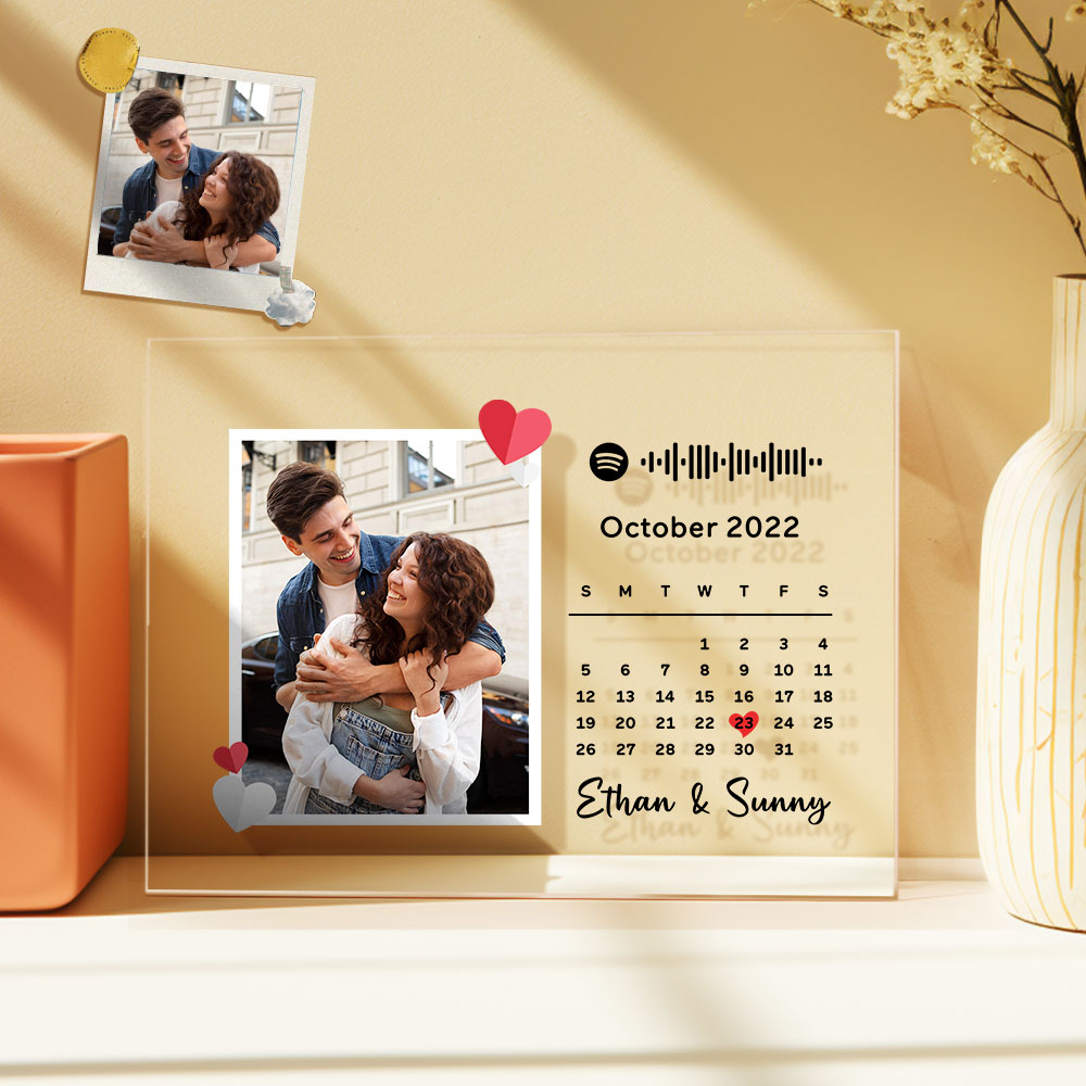 Plaque De Calendrier Photo D'amour Personnalisée En Acrylique, Décor De Chanson Spotify, Cadeau D'anniversaire Pour Les Couples