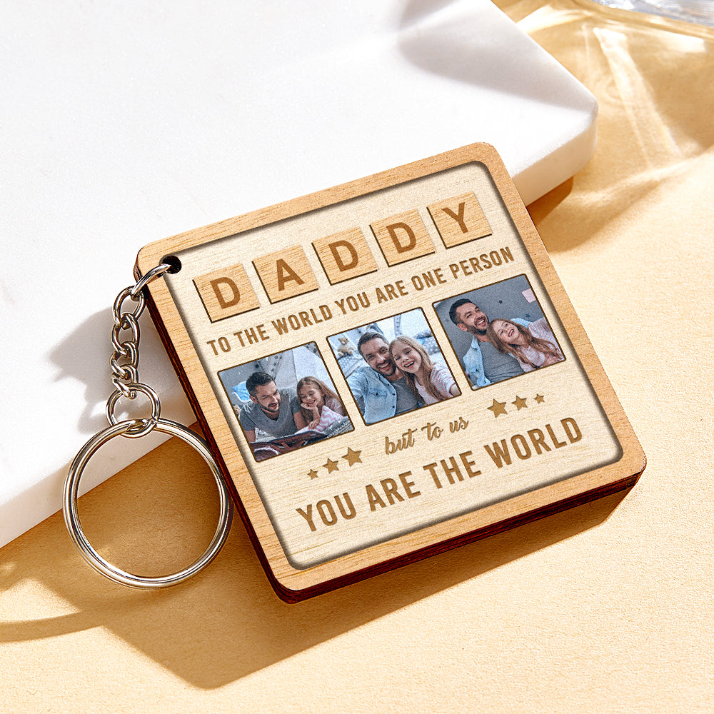 Porte-clés Bois Papa Personnalisé Porte-clés Photo Personnalisé Cadeau Fête Des Pères