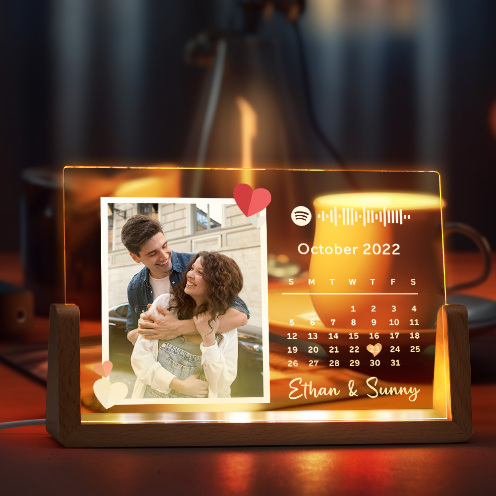 Calendrier Photo Personnalisé Avec Veilleuse En Acrylique, Lampe Musicale Spotify, Cadeau D'anniversaire Pour Couple