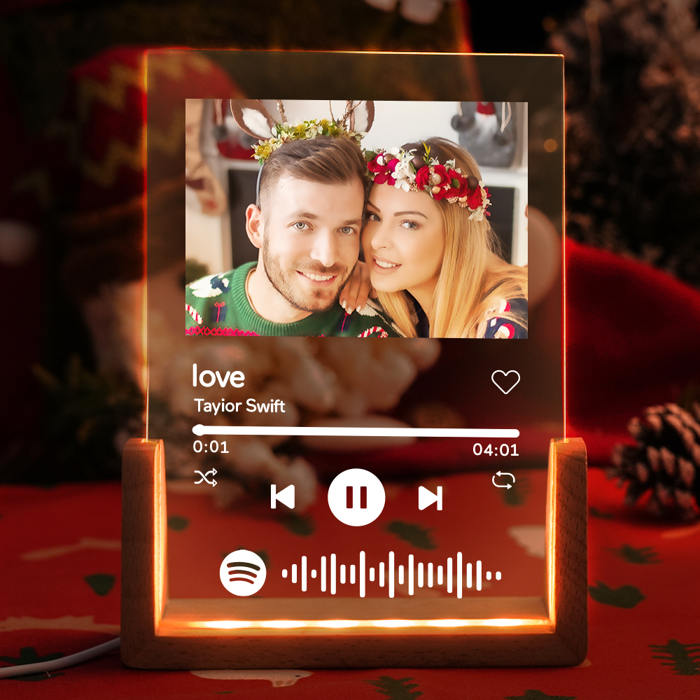 Personalised Anniversary Gifts Spotify Glass Night Light Song Plaque Photo Frame Lamp Christmas Gifts