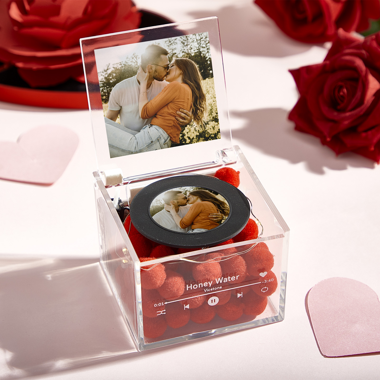 Unique Mini Vinyl Record Player for Loved Ones USB Charging with Auto-Play Music and Personalized Photo