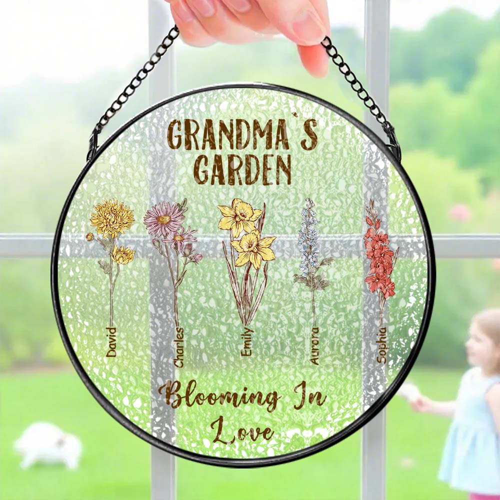 Custom Birth Flower Glass Suncatcher Personalized Grandma's Garden Window Hanging Mother's Day Gift