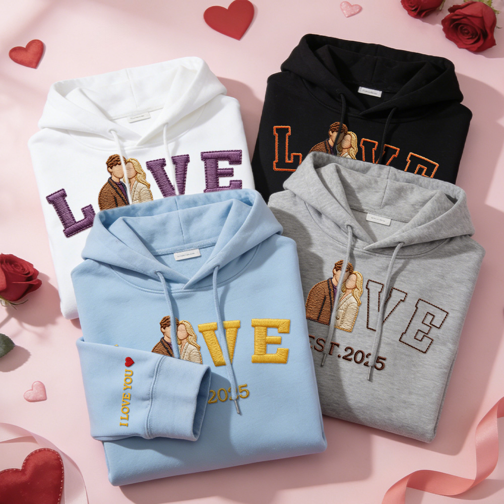 Personalized Embroidered Photo Couple LOVE Est Year Sweatshirt/Hoodie