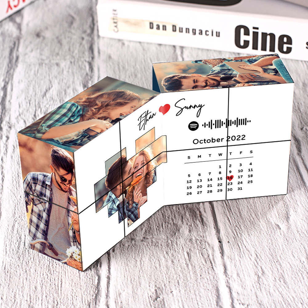 Custom Photo Cube Spotify Code Calendar Multiphoto DIY Cube for Couple -