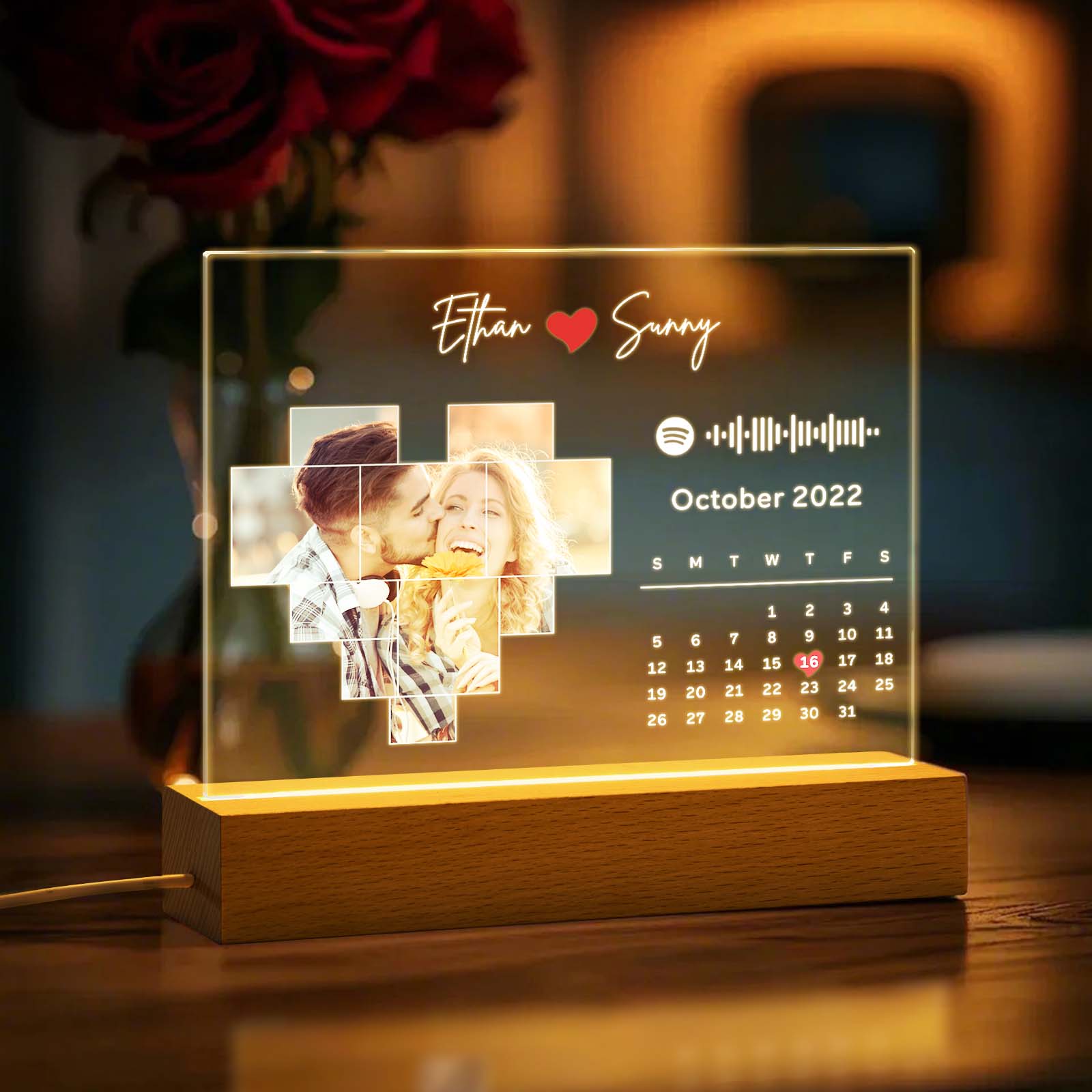 Personalized Spotify Calendar Acrylic Night Light Photo Decor Anniversary Gift For Couples