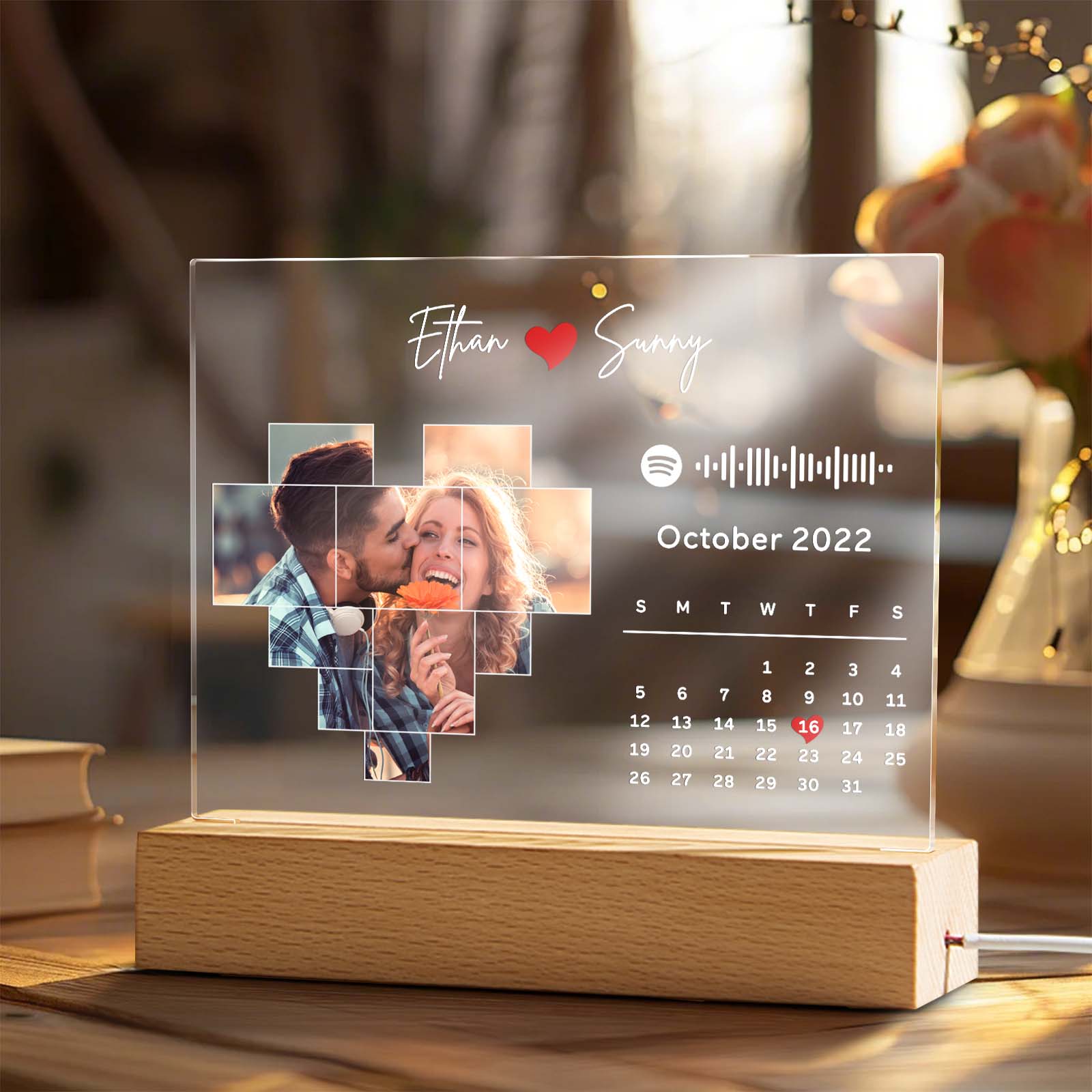 Personalized Spotify Calendar Acrylic Night Light Photo Decor Anniversary Gift For Couples