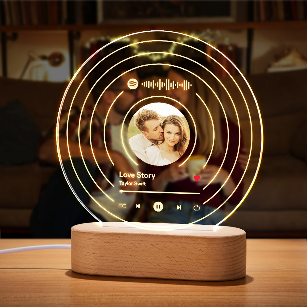 VEELU Luz nocturna LED de arte de vidrio de Spotify personalizada para  dormitorio, bonita placa de fotos escaneable con código de Spotify, placa  de